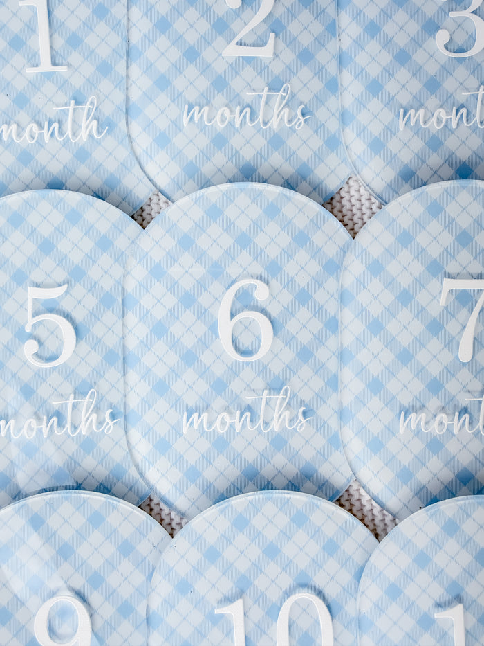 BLUE PLAID MILESTONE SET OVAL | UV Printed Acrylic
