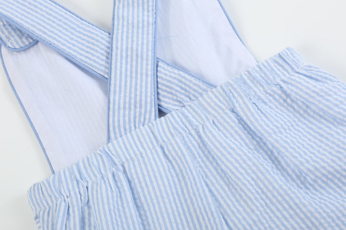 Blue Seersucker Easter Bunny Shortalls - Lil Cactus