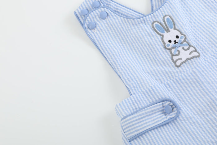 Blue Seersucker Easter Bunny Shortalls - Lil Cactus