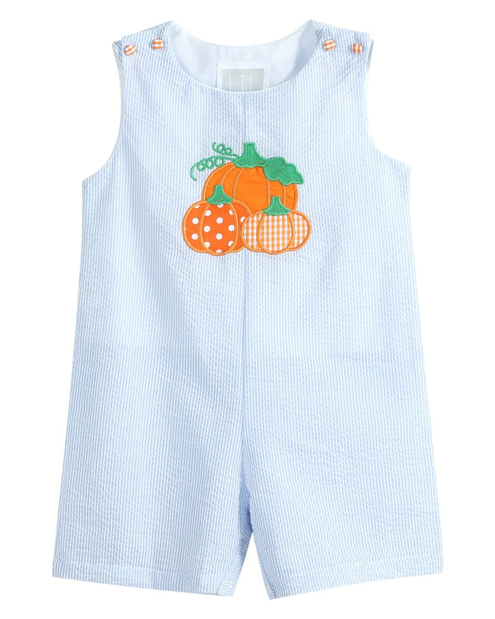 Blue Seersucker Pumpkin Shortalls - Lil Cactus