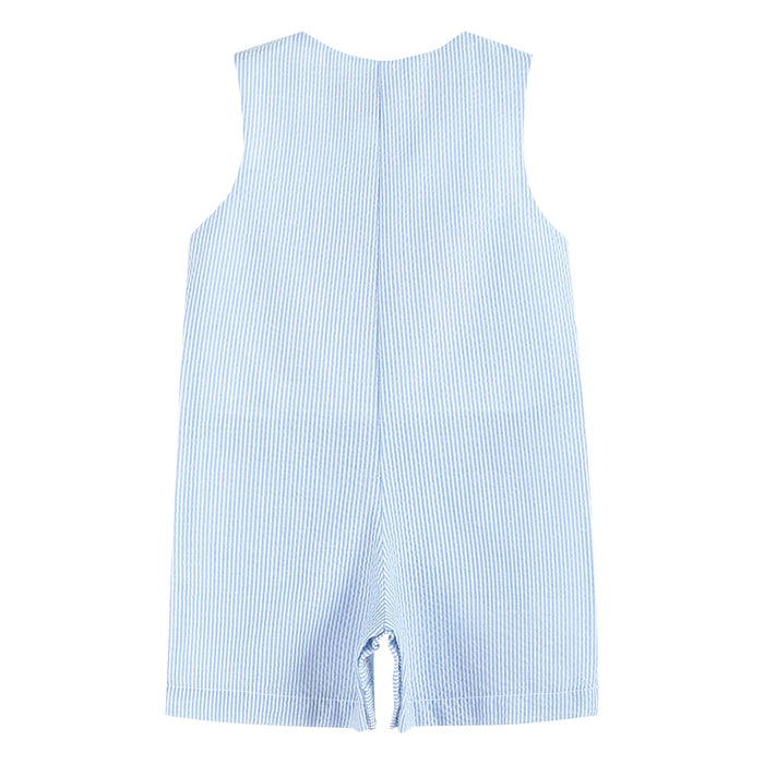 Blue Seersucker Pumpkin Shortalls - Lil Cactus