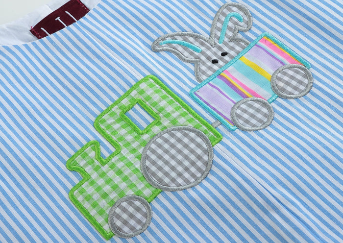 Blue Striped Bunny Train Shortalls - Lil Cactus