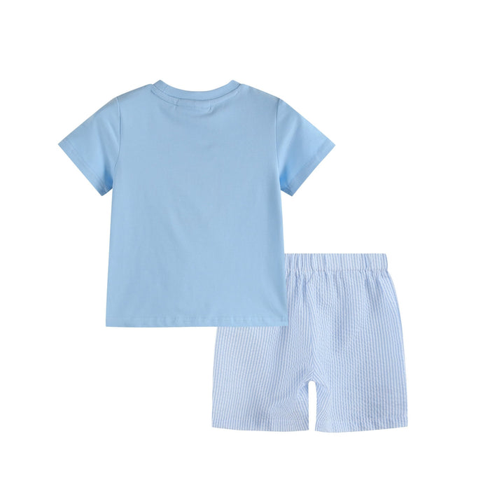 Blue Easter Train T-Shirt and Seersucker Shorts Set - Lil Cactus