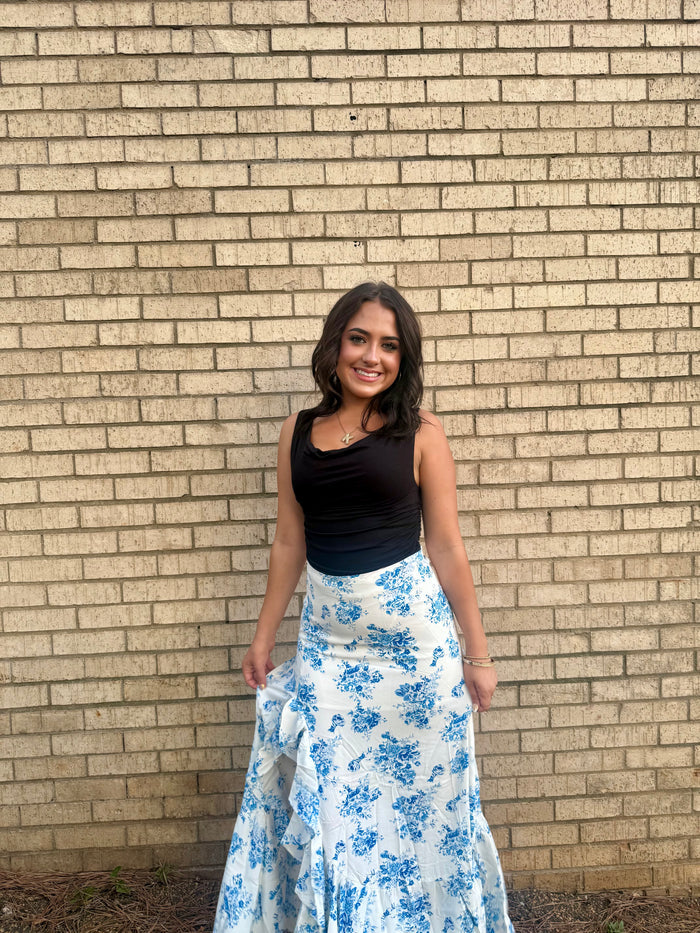 Boho Floral High Waist Ruffle Split Maxi Skirt | 3 Colors