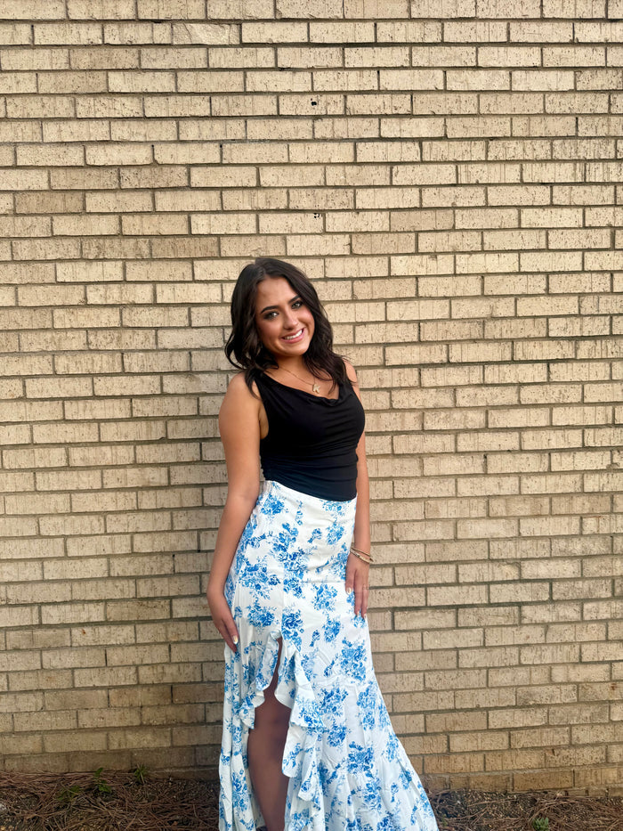 Boho Floral High Waist Ruffle Split Maxi Skirt | 3 Colors