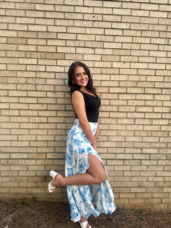 Boho Floral High Waist Ruffle Split Maxi Skirt | 3 Colors