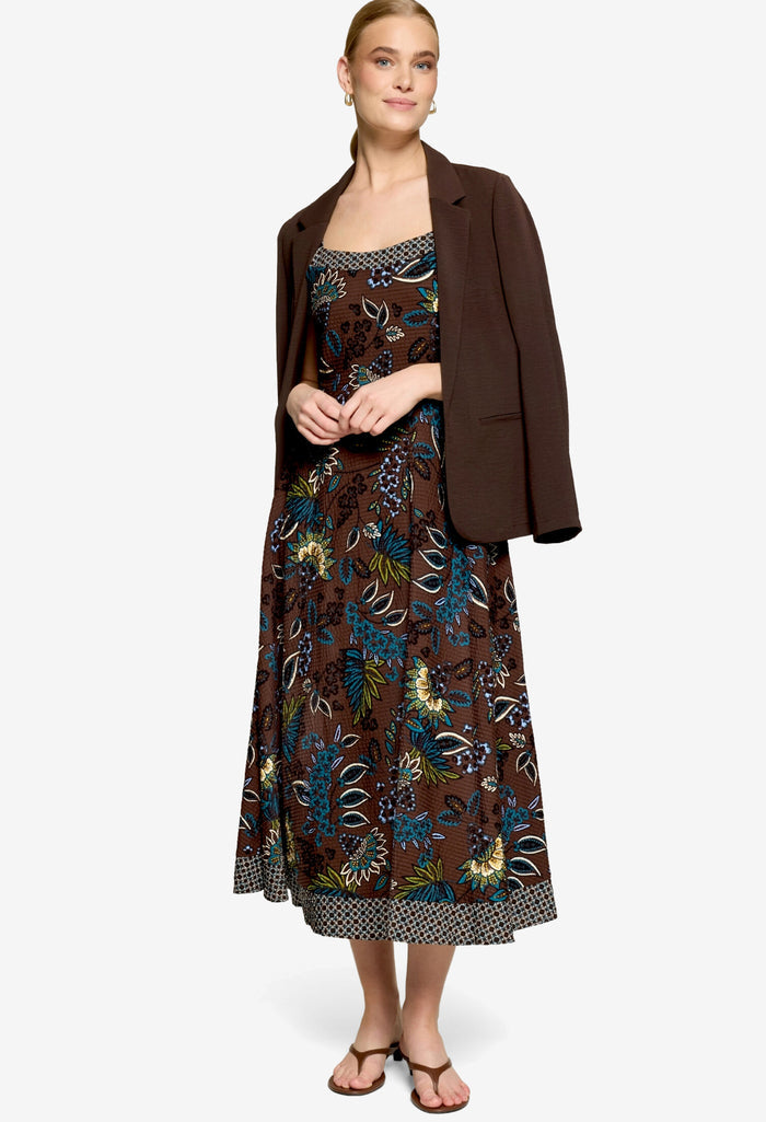Bordered Floral Print Midi Dress