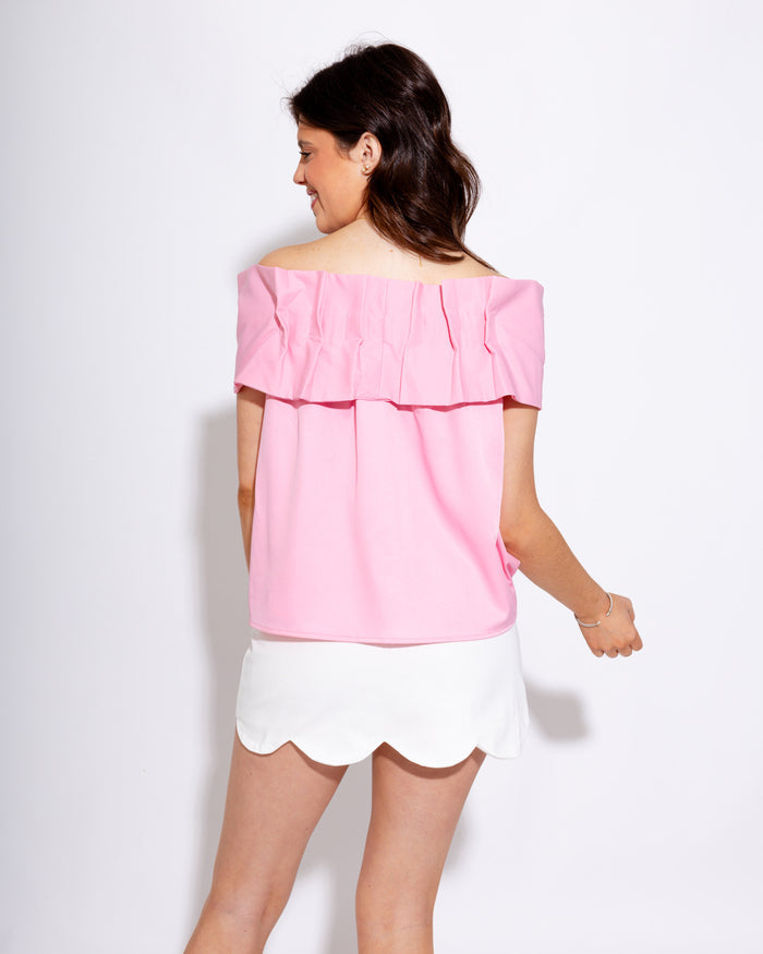 Bow Accented Off The Shoulder Top in Pink