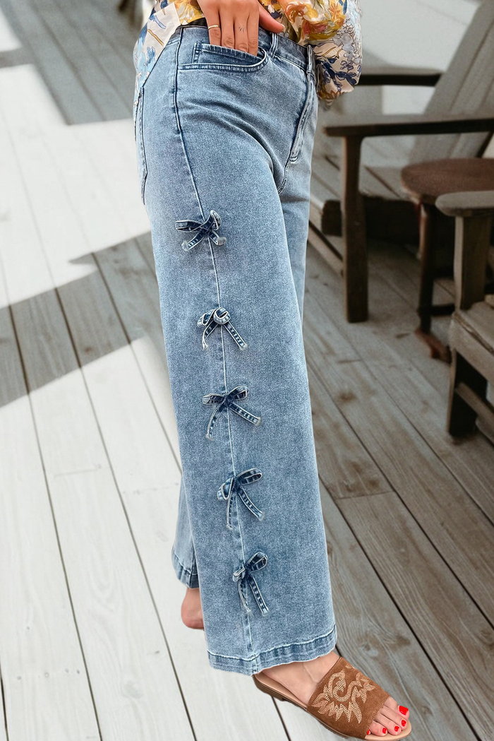 Bow Knot Side Detail Straight Leg Loose Jeans