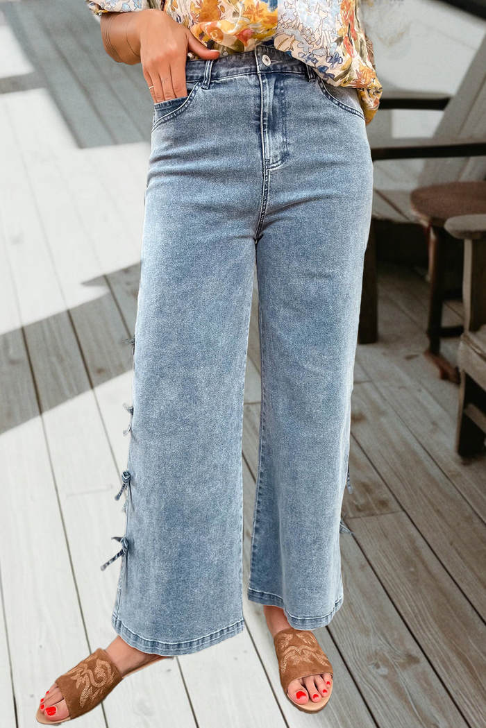 Bow Knot Side Detail Straight Leg Loose Jeans