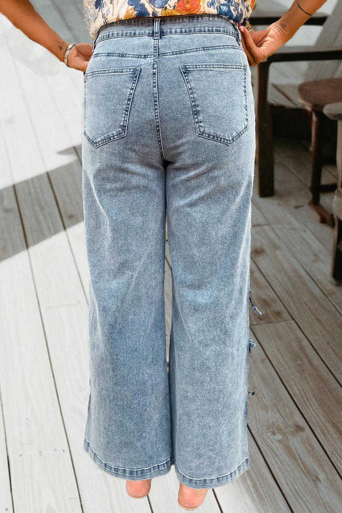 Bow Knot Side Detail Straight Leg Loose Jeans