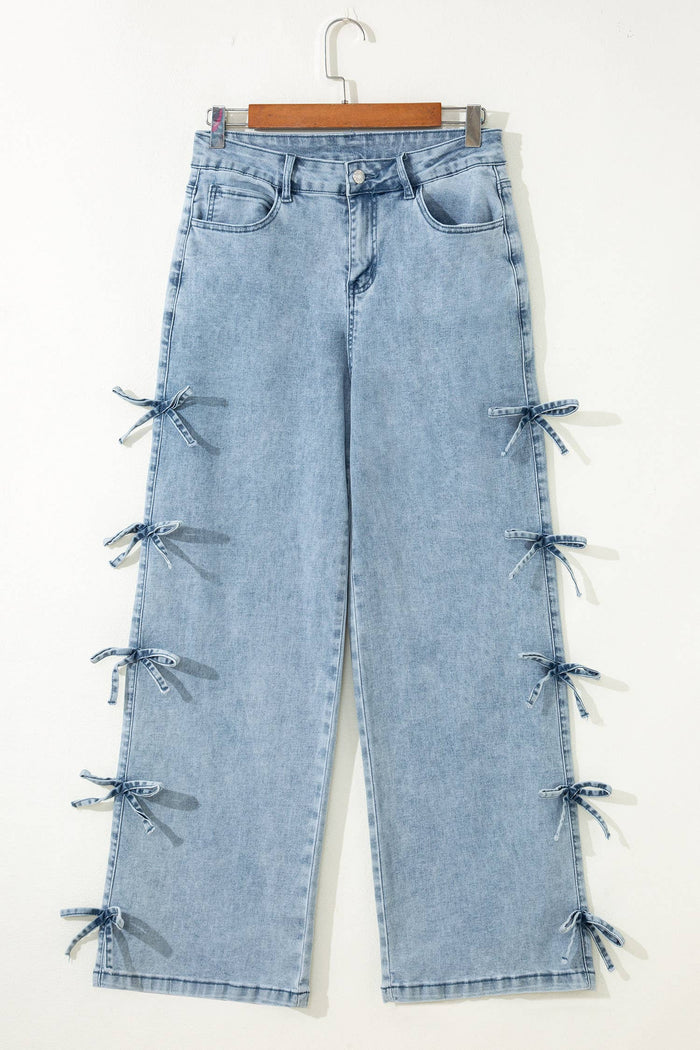 Bow Knot Side Detail Straight Leg Loose Jeans