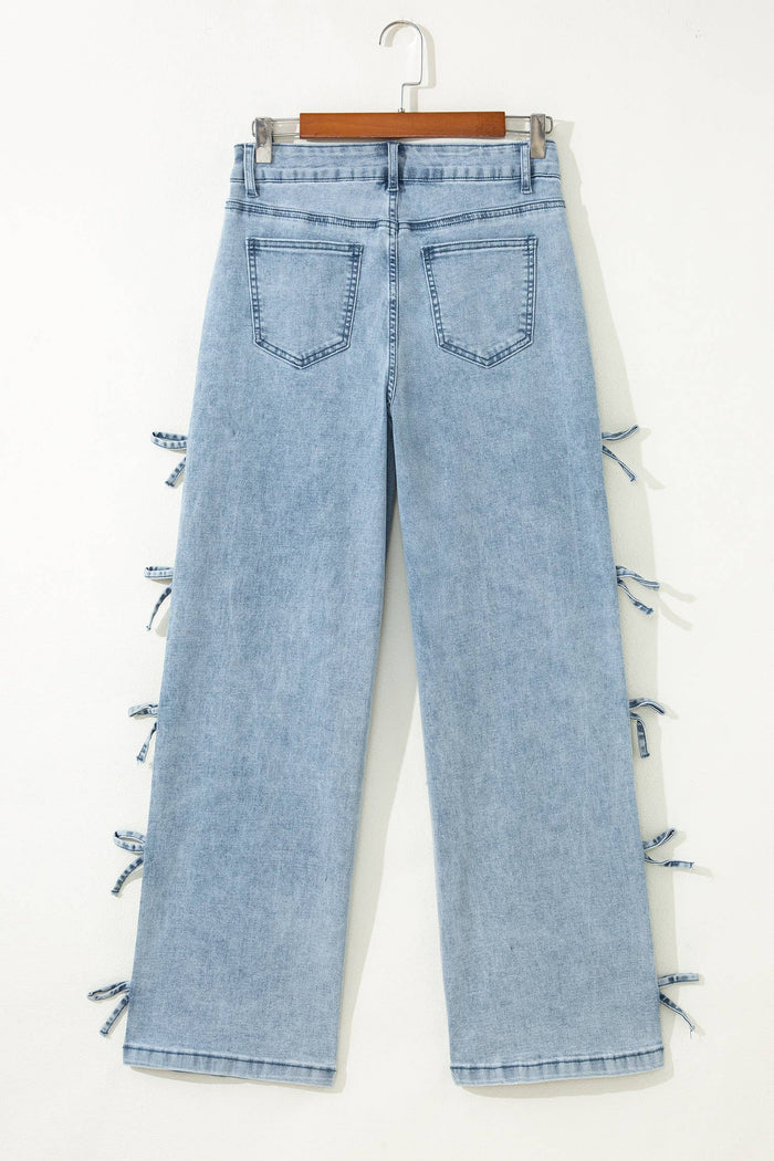 Bow Knot Side Detail Straight Leg Loose Jeans