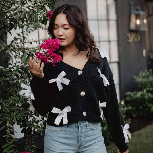 Bow Long Sleeve Knit Cardigan