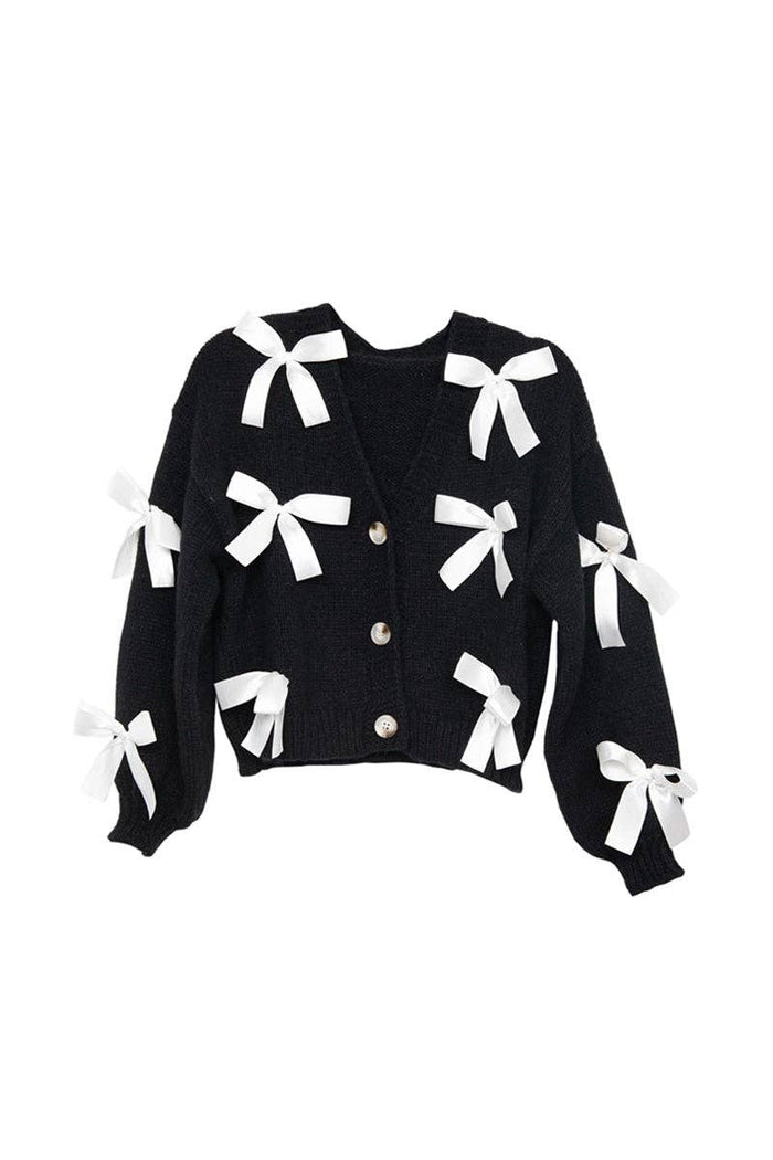Bow Long Sleeve Knit Cardigan