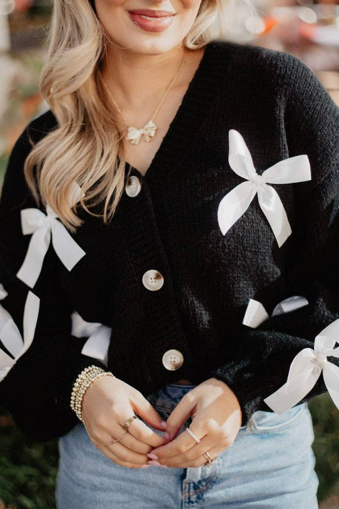 Bow Long Sleeve Knit Cardigan