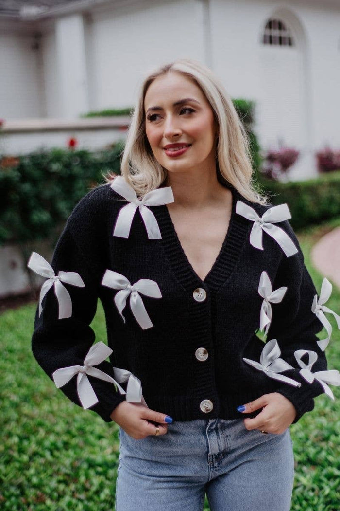 Bow Long Sleeve Knit Cardigan