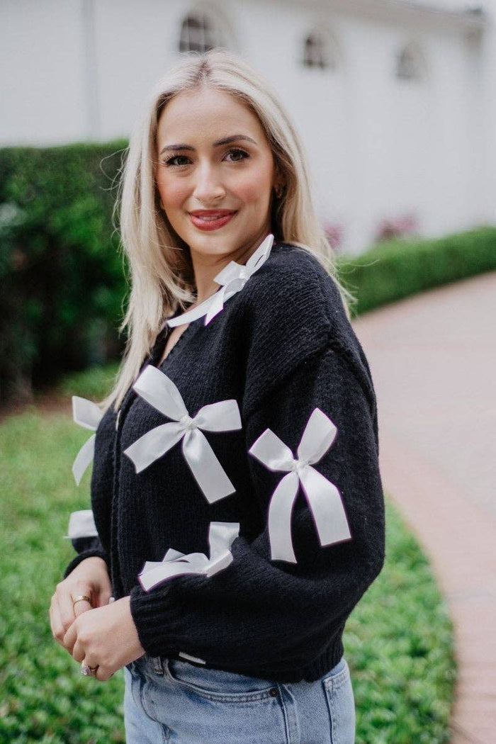 Bow Long Sleeve Knit Cardigan