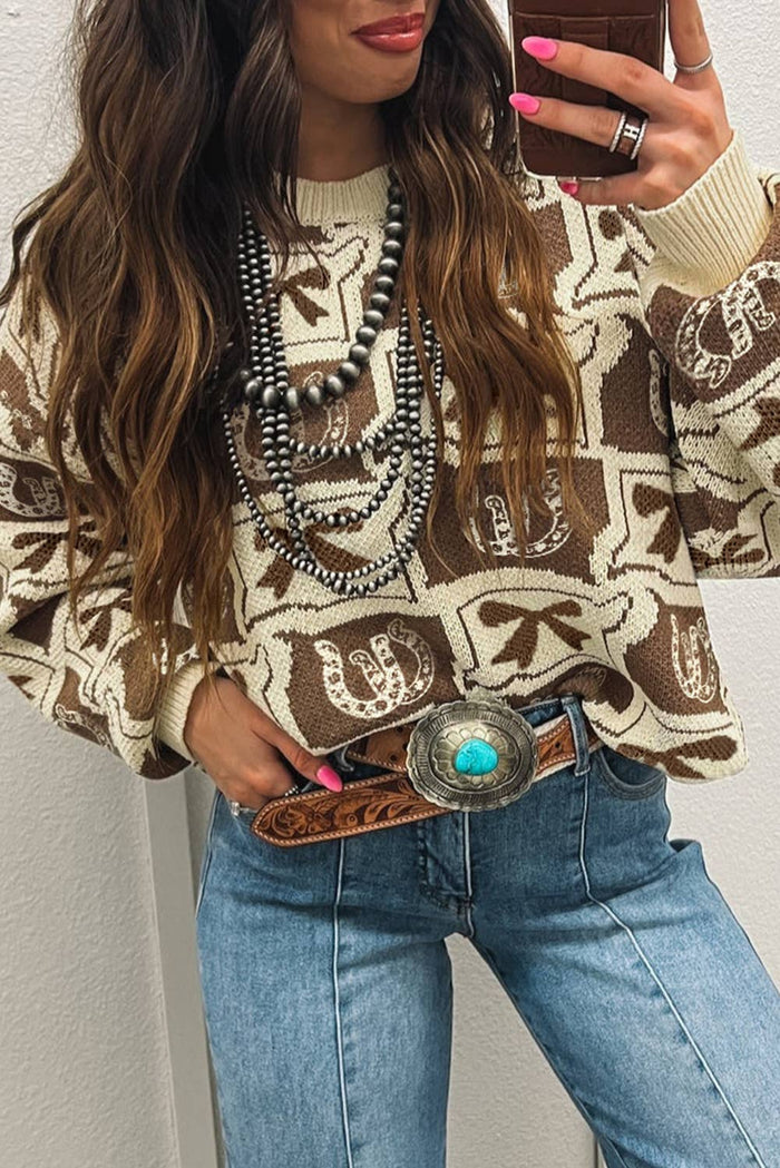 Bows Horseshoes Pattern Western  Sweater