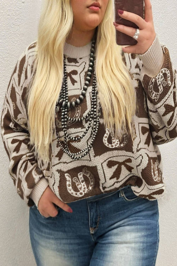 Bows Horseshoes Pattern Western  Sweater
