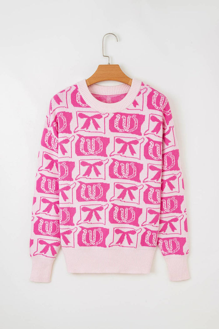 Bows Horseshoes Pattern Western  Sweater