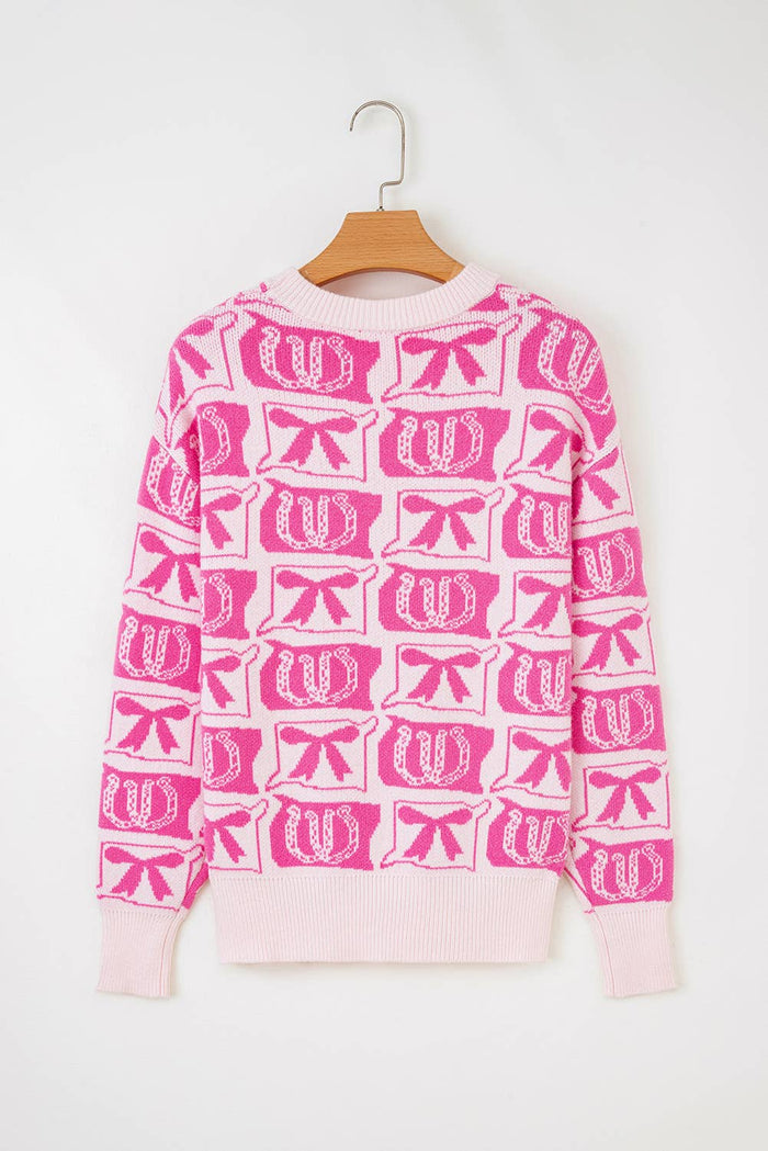 Bows Horseshoes Pattern Western  Sweater