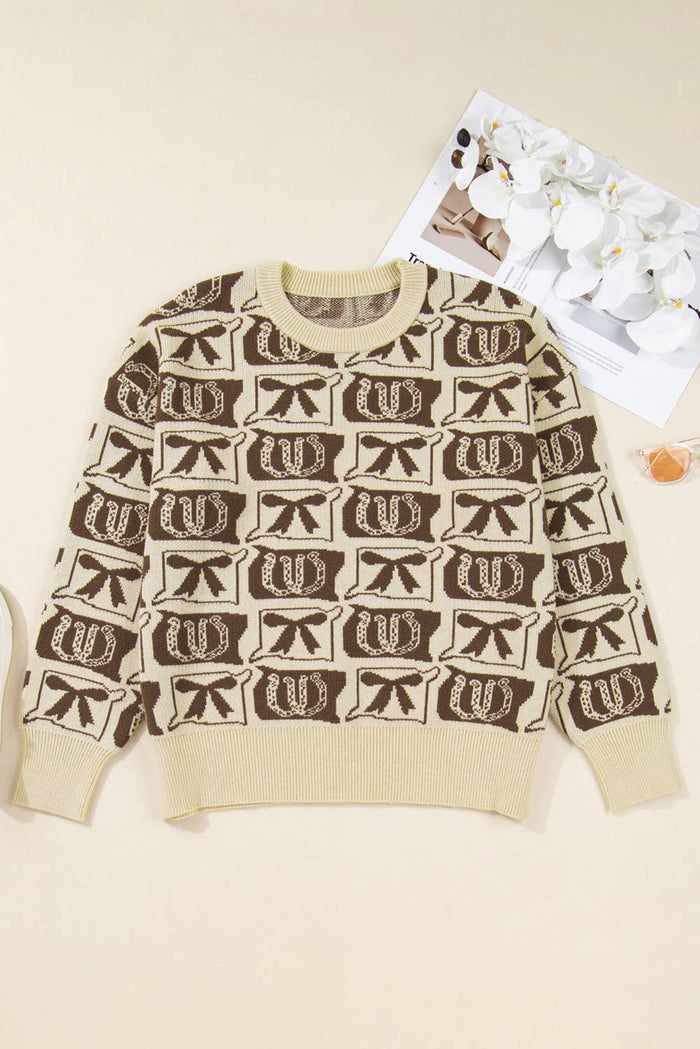 Bows Horseshoes Pattern Western  Sweater