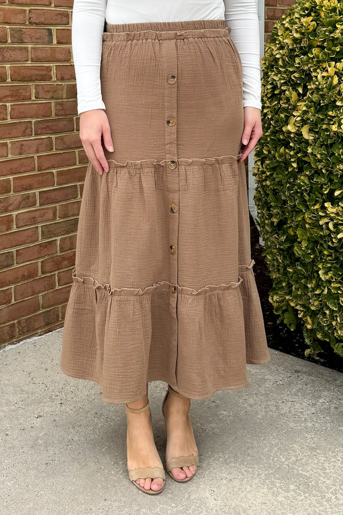 Bria Button Down Maxi Skirt in Cocoa