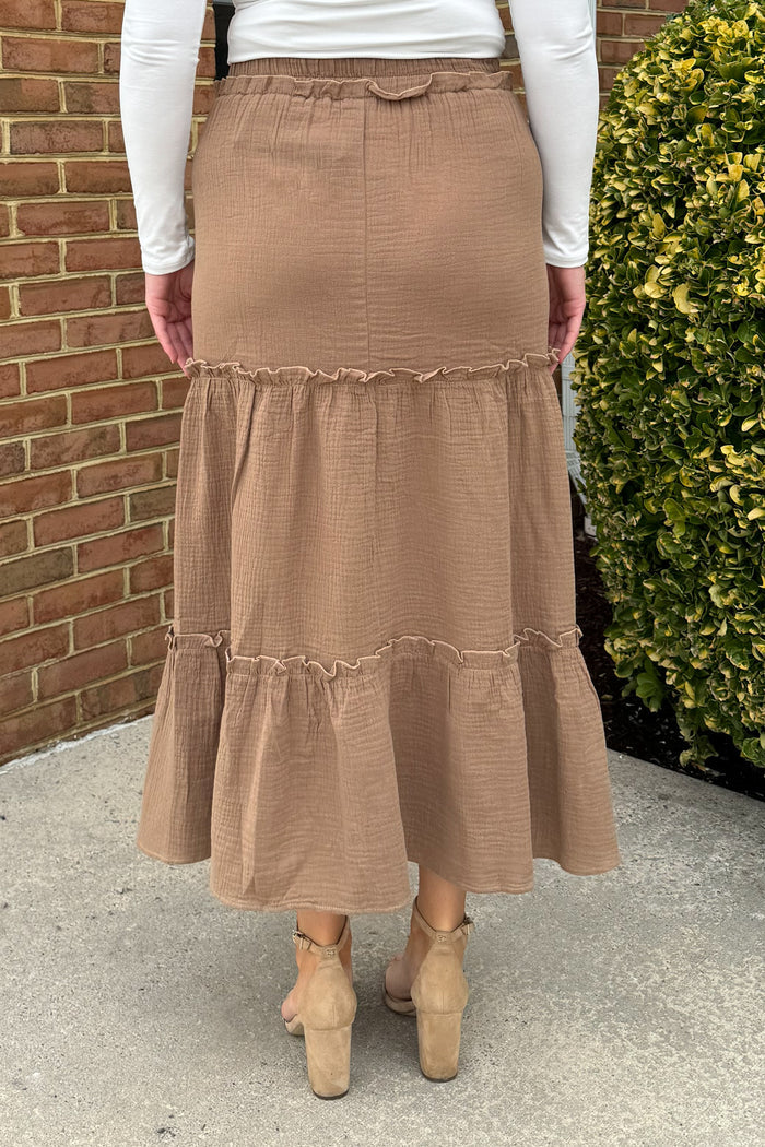 Bria Button Down Maxi Skirt in Cocoa