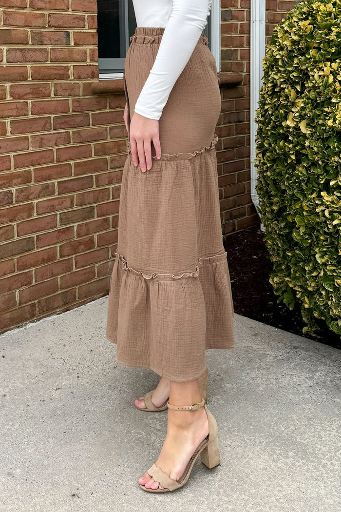 Bria Button Down Maxi Skirt in Cocoa