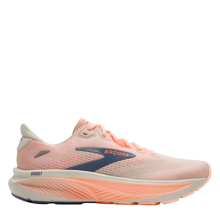 Brooks Women's Ghost 18 Running Shoes in Star White/Cyber Peach/Grey AW26
