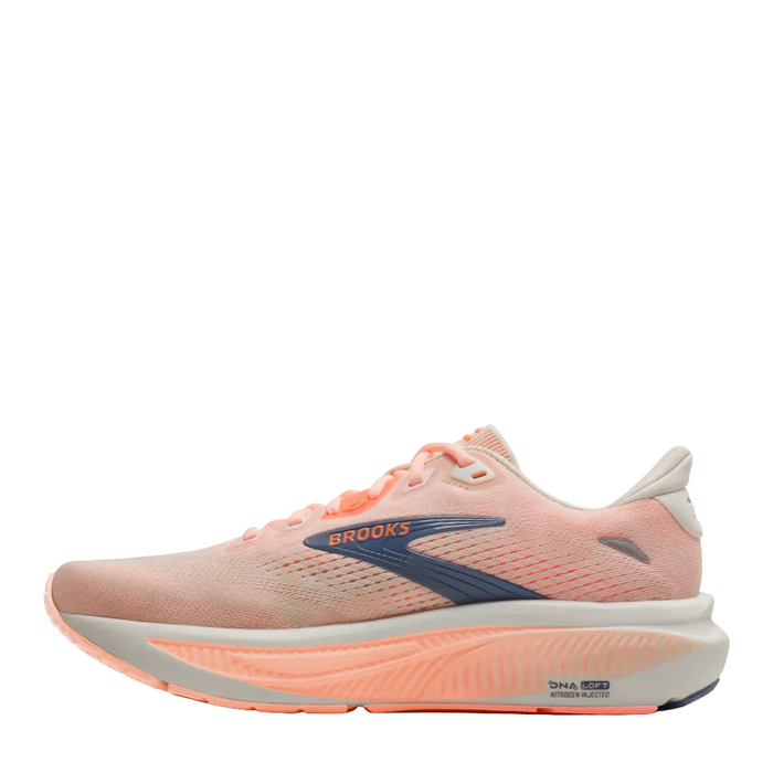Brooks Women's Ghost 18 Wide Fitting (D) Running Shoes in Star White/Cyber Peach/Grey AW26