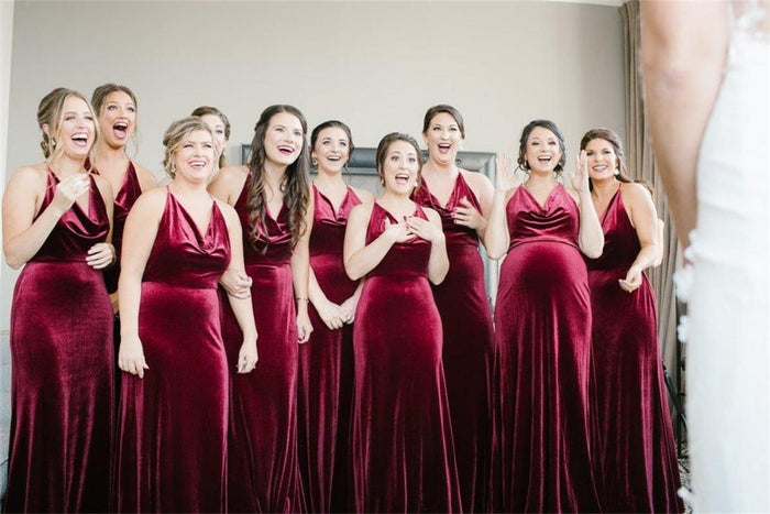 Burgundy Velvet Long Bridesmaid Dress 2020