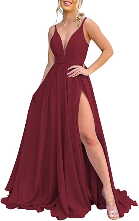 Burnt Orange Chiffon Bridesmaid Dresses Corset Back Adjustable Spaghetti Straps Maxi Dress with Slit