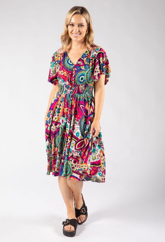 Button Front Abstract Dress