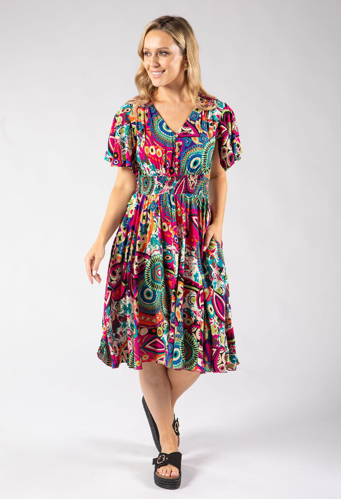 Button Front Abstract Dress