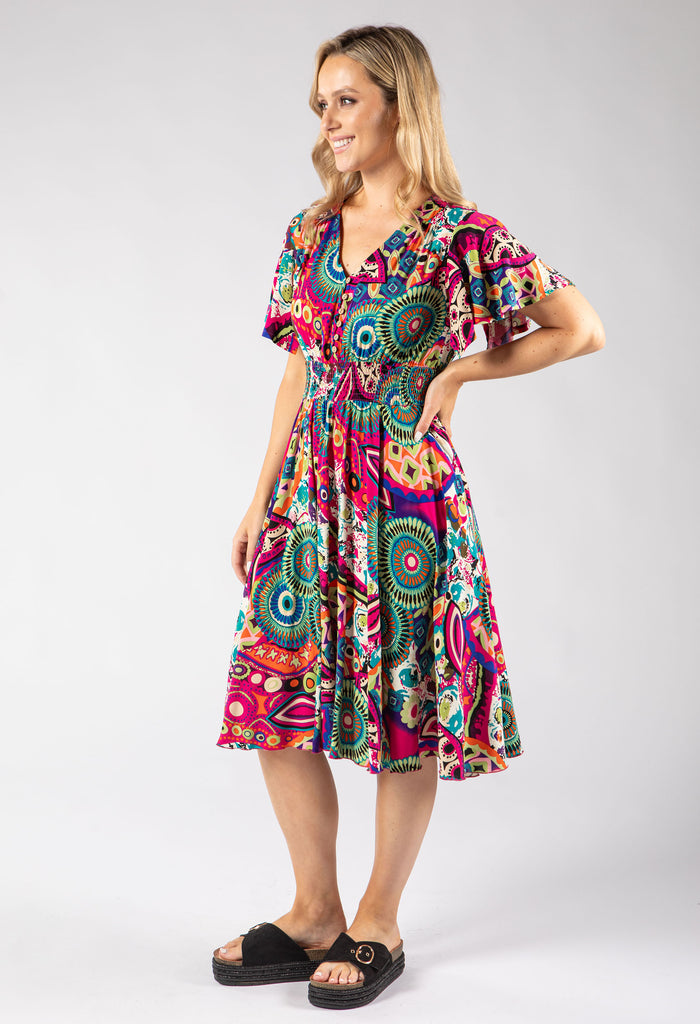 Button Front Abstract Dress
