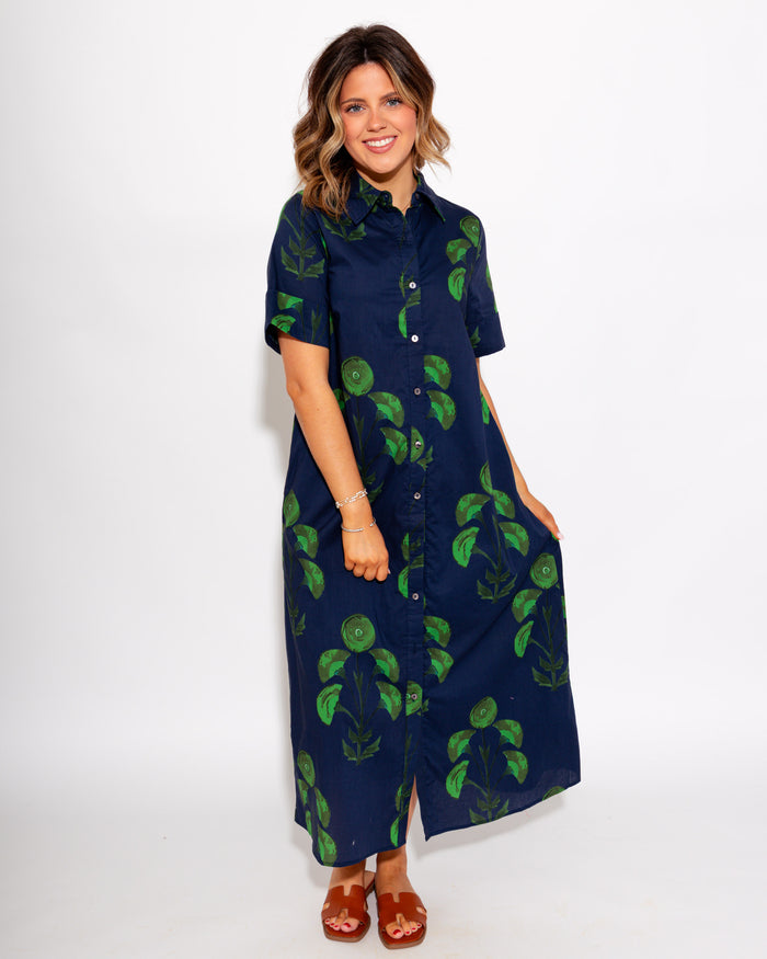 Button Front Floral Midi Dress