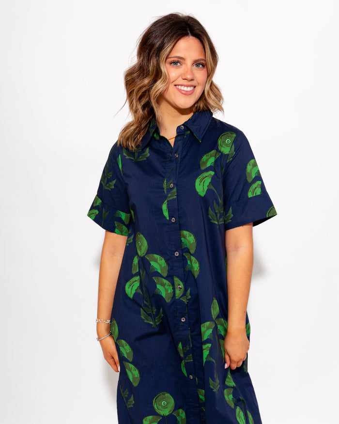 Button Front Floral Midi Dress