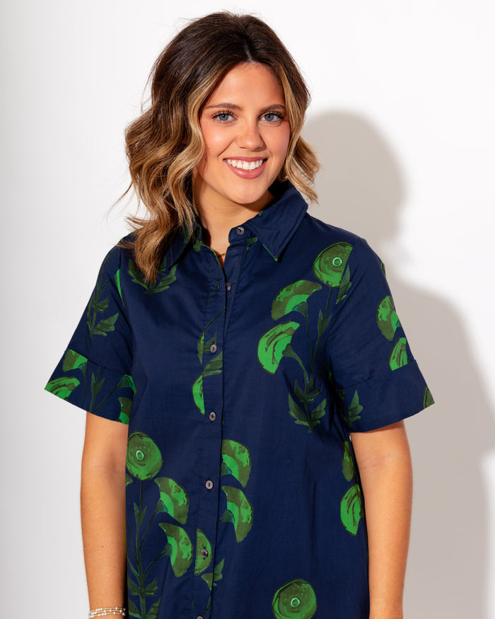 Button Front Floral Midi Dress