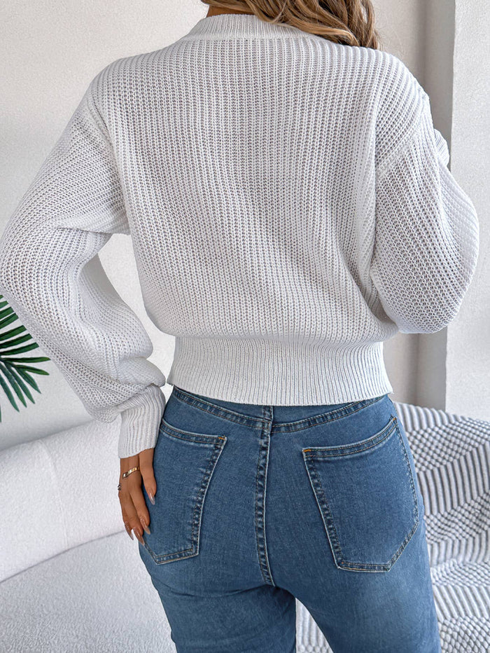Cable Knit Pullover Sweater with Lantern Sleeves