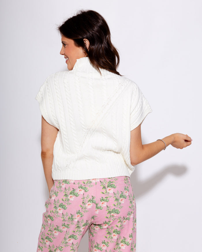 Cable Knit Sleeveless Sweater in Off White