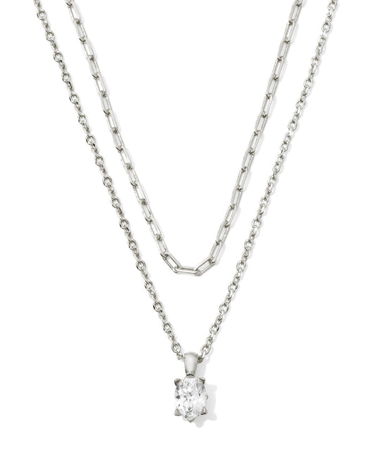 Cailin Multi Strand Necklace in Rhodium White Crystal