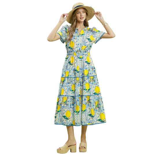 Capri Lemon Tile Midi Dress