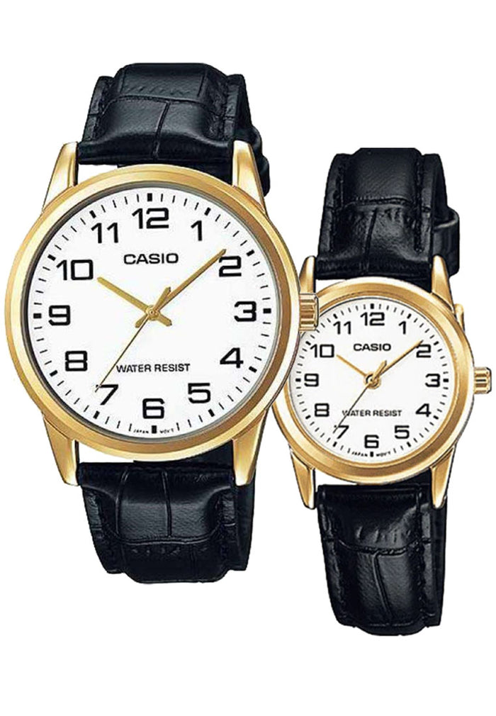 Casio Couple Watch COUPLE-V001GL-7B Analog Leather Strap Watch-Watch Portal Philippines