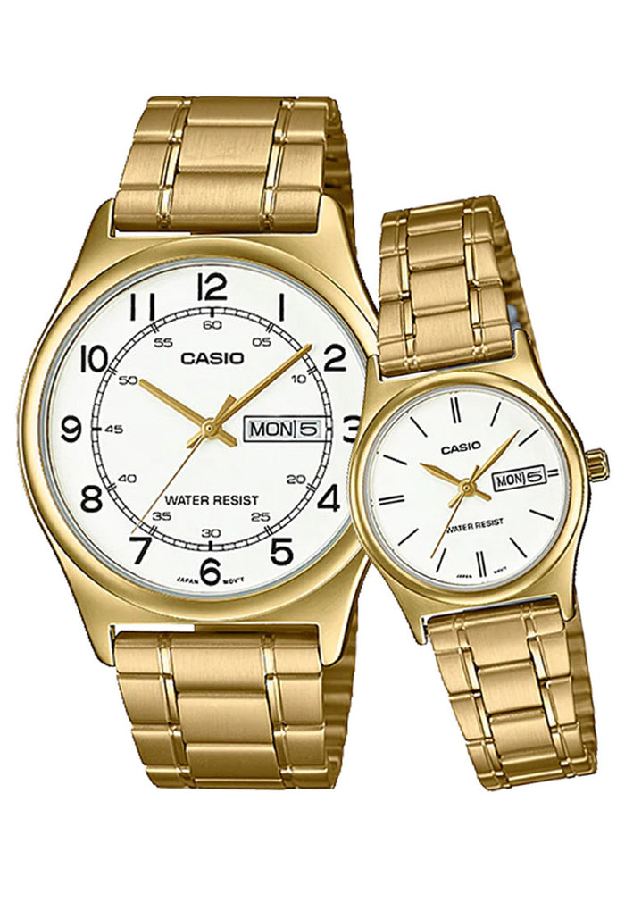 Casio Couple Watch COUPLE-V006G-7B Analog Stainless Steel Strap Watch-Watch Portal Philippines
