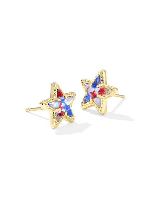 Cassidy Stud Earrings in Gold Red White Blue Star Illusion