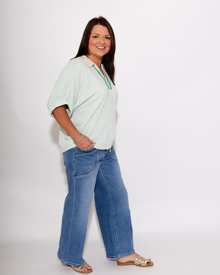 Casual Chic V-Neck Dolman in Green
