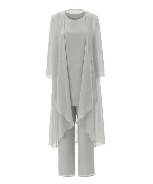 Champagne Chiffon Mother Of The Bride Dress 3 Pcs Pants Suit Plus Size