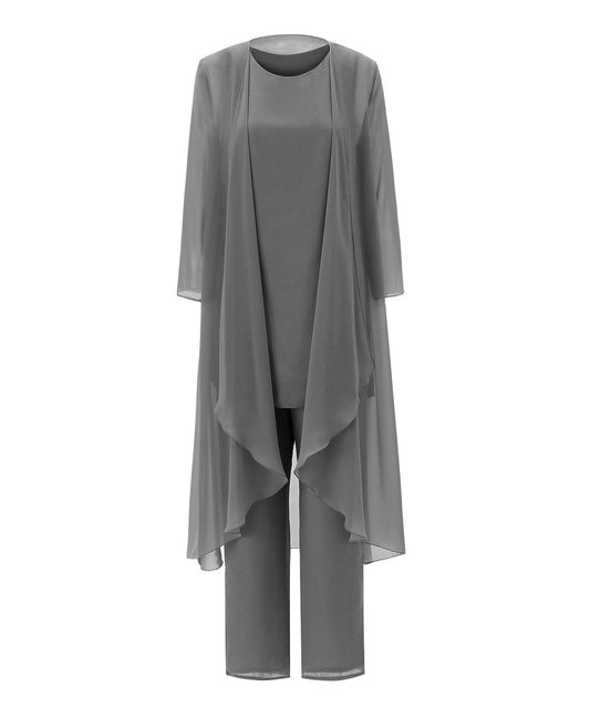 Champagne Chiffon Mother Of The Bride Dress 3 Pcs Pants Suit Plus Size